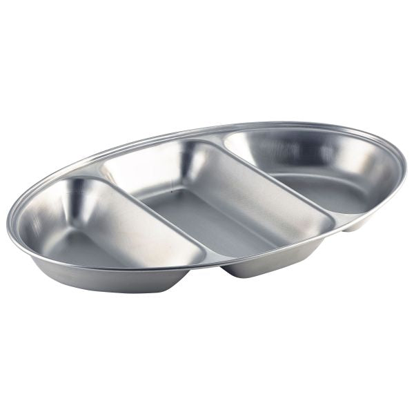 Stainless Steel Three Division Oval Vegetable Dish 35cm/ 14"