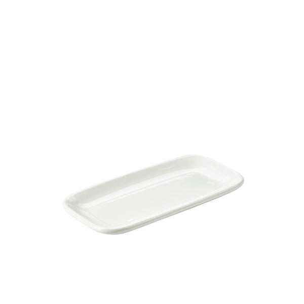 Genware Porcelain Rounded Rectangular Plate 24.5 x 12.5cm/ 9.75 x 5" pack of 6