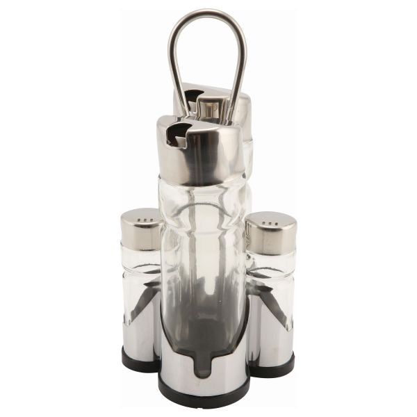 Genware Oil  Vinegar & Cruet Set with Stand pack of 1