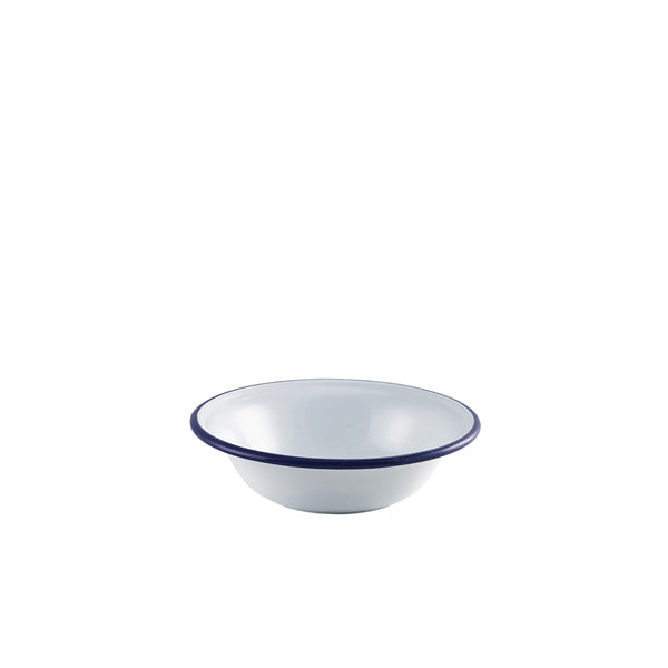 Enamel Bowl White with Blue Rim 16cm/ 6.25" pack of 1