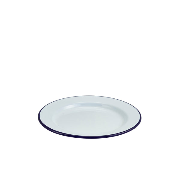 Enamel Wide Rim Plate White & Blue 20cm pack of 1