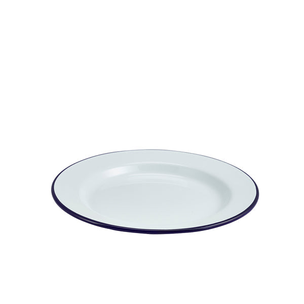 Enamel Wide Rim Plate White & Blue 24cm pack of 1