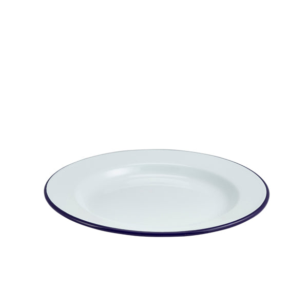 Enamel Wide Rim Plate White & Blue 26cm pack of 1