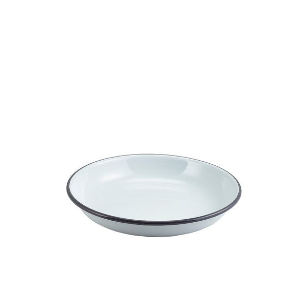 Enamel Rice/ Pasta Plate White with Grey Rim 20cm pack of 1