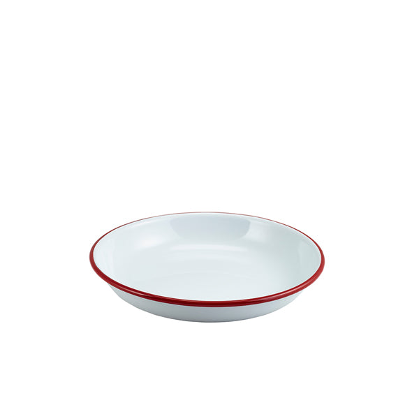 Enamel Rice/ Pasta Plate White with Red Rim 20cm pack of 1