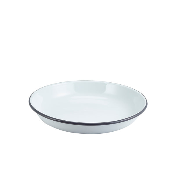 Enamel Rice/ Pasta Plate White with Grey Rim 24cm pack of 1