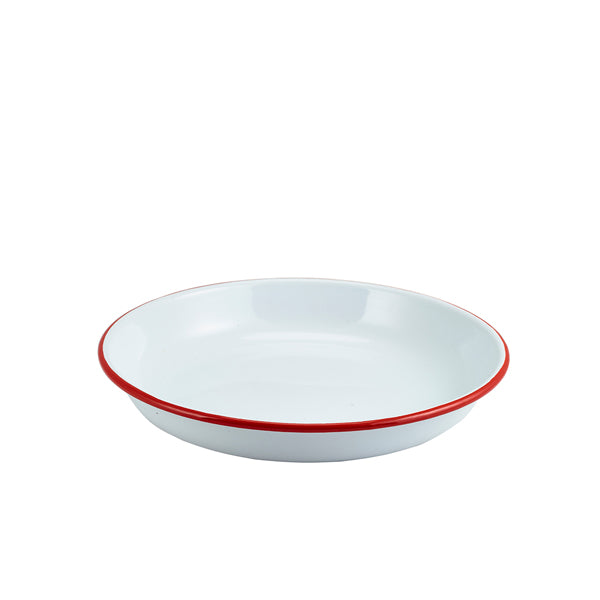 Enamel Rice/ Pasta Plate White with Red Rim 24cm pack of 1