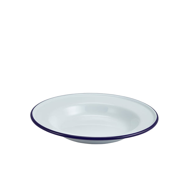 Enamel Deep Plate White & Blue 24cm pack of 1