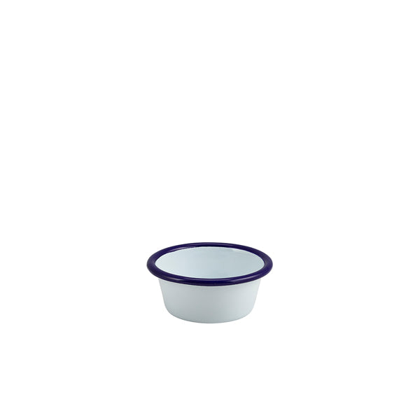 Enamel Ramekin White with Blue Rim 8cm Dia 90ml/ 3.2oz pack of 12