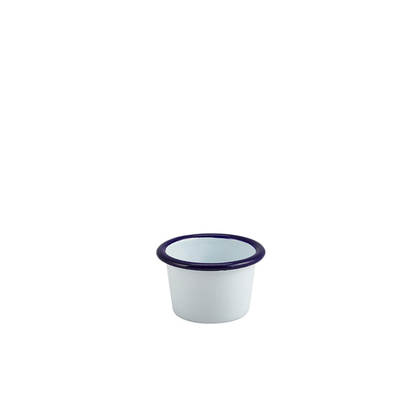 Enamel Ramekin White with Blue Rim 7cm Dia 90ml/ 3.2oz pack of 12