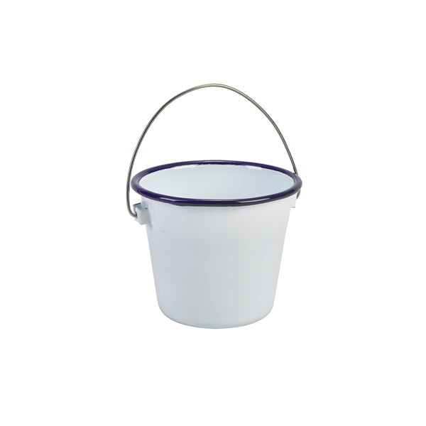 Enamel Bucket White with Blue Rim 10cm Dia pack of 4