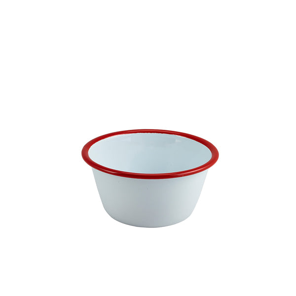 Enamel Round Deep Pie Dish White with Red Rim 12cm pack of 12