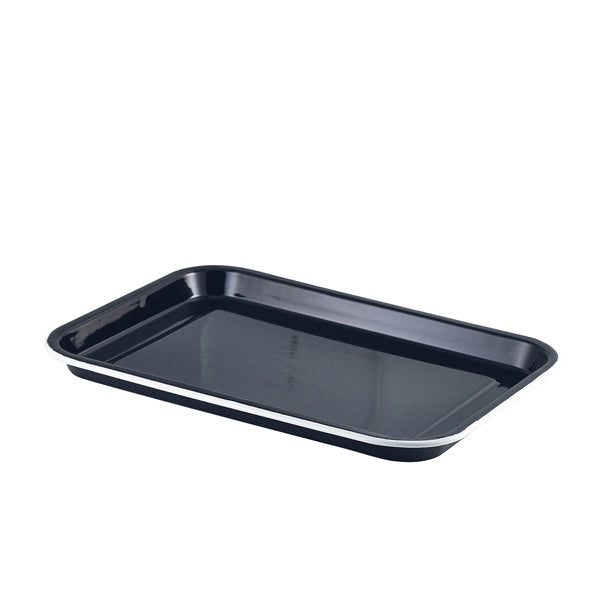 Enamel Serving Tray Black with White Rim 33.5x23.5x2.2cm pack of 1