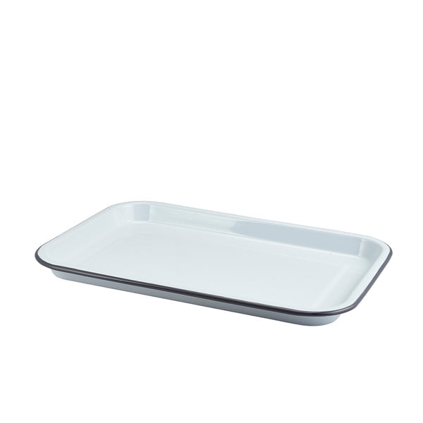 Enamel Serving Tray White with Grey Rim 33.5x23.5x2.2cm pack of 1