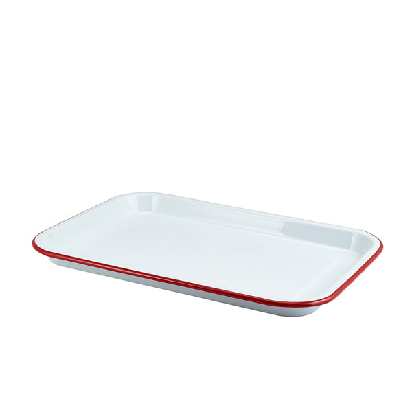 Enamel Serving Tray White with Red Rim 33.5x23.5x2.2cm pack of 1