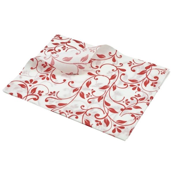 Greaseproof Paper Red Floral Print 25 x 20cm pack of 1