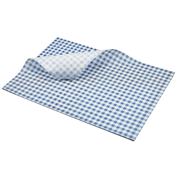 Greaseproof Paper Blue Gingham Print 35 x 25cm pack of 1