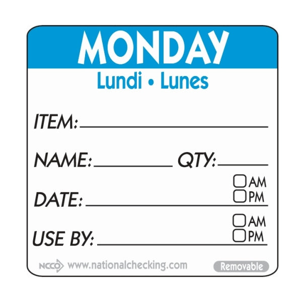 50mm Monday Removable Day Label(500) pack of 1