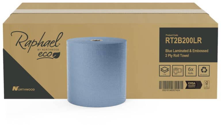 Raphael RT2B200LR Blue Laminated & Embossed Roll Towel