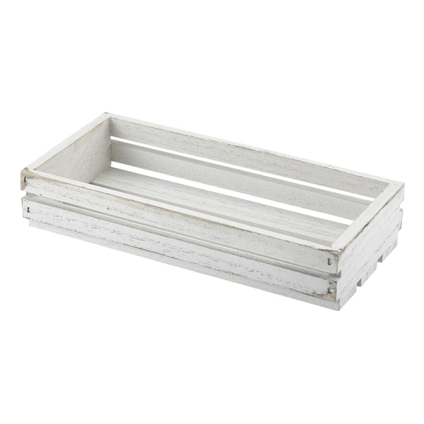 Genware White Wash Wooden Crate 25 x 12 x 5cm pack of 1