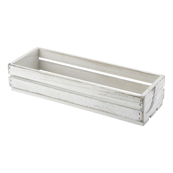 Genware White Wash Wooden Crate 34 x 12 x 7cm pack of 1