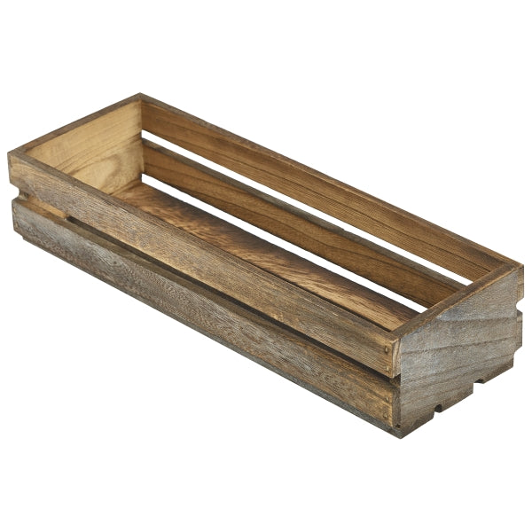 Genware Dark Rustic Wooden Crate 34 x 12 x 7cm pack of 1