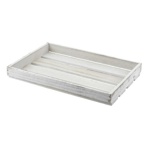 Genware White Wash Wooden Crate 35 x 23 x 4cm pack of 1