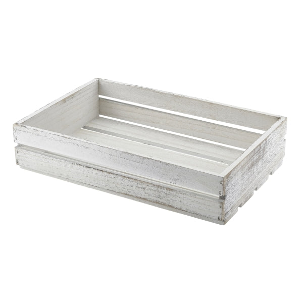 Genware White Wash Wooden Crate 35 x 23 x 8cm pack of 1