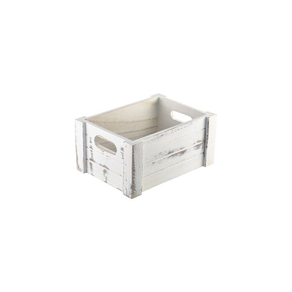 Genware White Wash Wooden Crate 22.8x16.5x11cm pack of 1