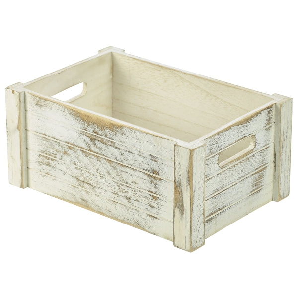 Genware White Wash Wooden Crate 34 x 23 x 15cm pack of 1