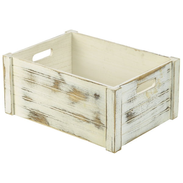 Genware White Wash Wooden Crate 41 x 30 x 18cm pack of 1